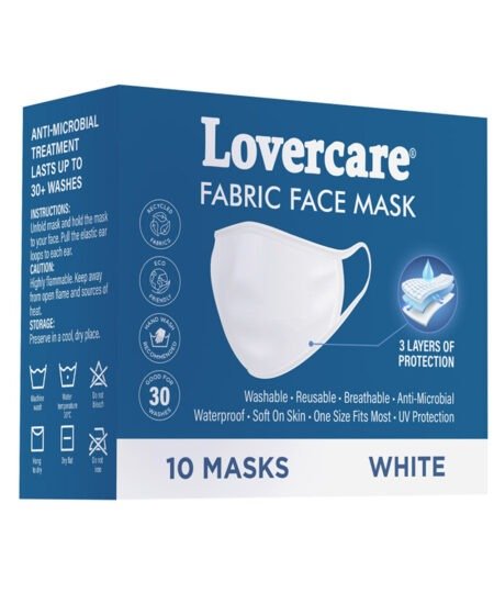 Lovercare Fabric Face Mask ADULT White 10pc (3-ply)