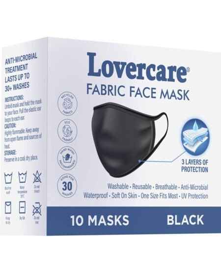 Lovercare Fabric Face Mask ADULT Black 10pc (3-ply)