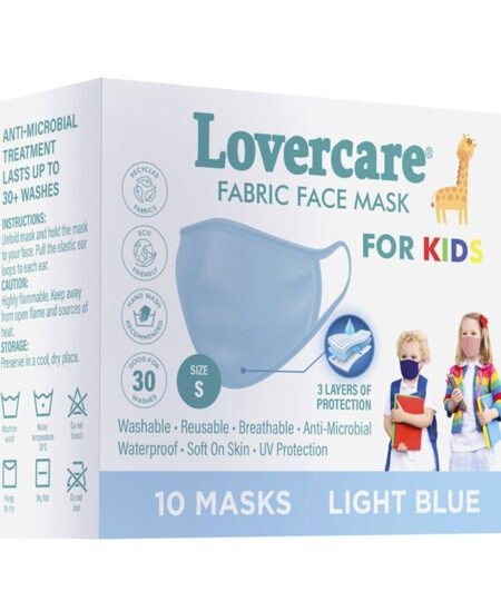 Lovercare Fabric Face Mask KIDS Light Blue size S 10pc (3-ply)