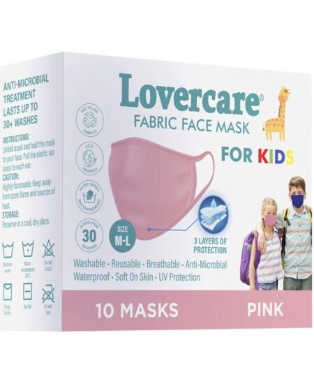 Lovercare Fabric Face Mask KIDS Pink size M-L 10pc (3-ply)