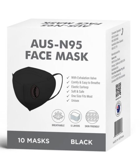 AUS-N95 Disposable Face Mask black w/ filter 10pc